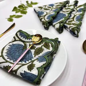 Floral Block Print Napkins: Embroidered Scallop Edge, Sustainable Cotton - Etsy Canada | Etsy (Global)