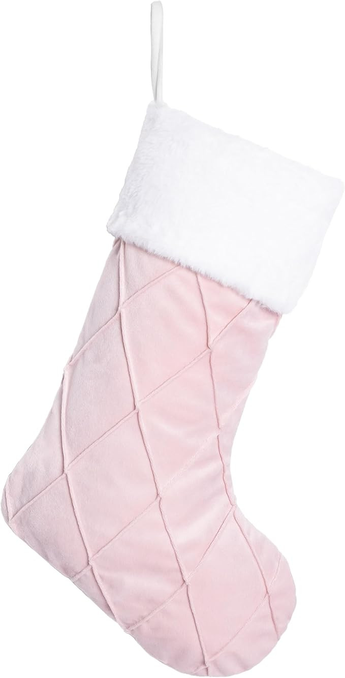 BHD BEAUTY Christmas Stockings 1 Pack Pink Velvet Diamond Large Soft Luxury for Family Decoration... | Amazon (US)