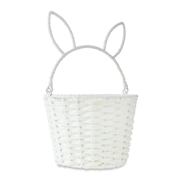 Medium Round White Paper Rope Easter Basket with Bunny Ears by Way To Celebrate - Walmart.com | Walmart (US)