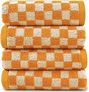 Jacquotha Soft Hand Towels 4 Pack, Orange Checkered Kitchen Towels Set, Decorative Bathroom Decor... | Amazon (US)