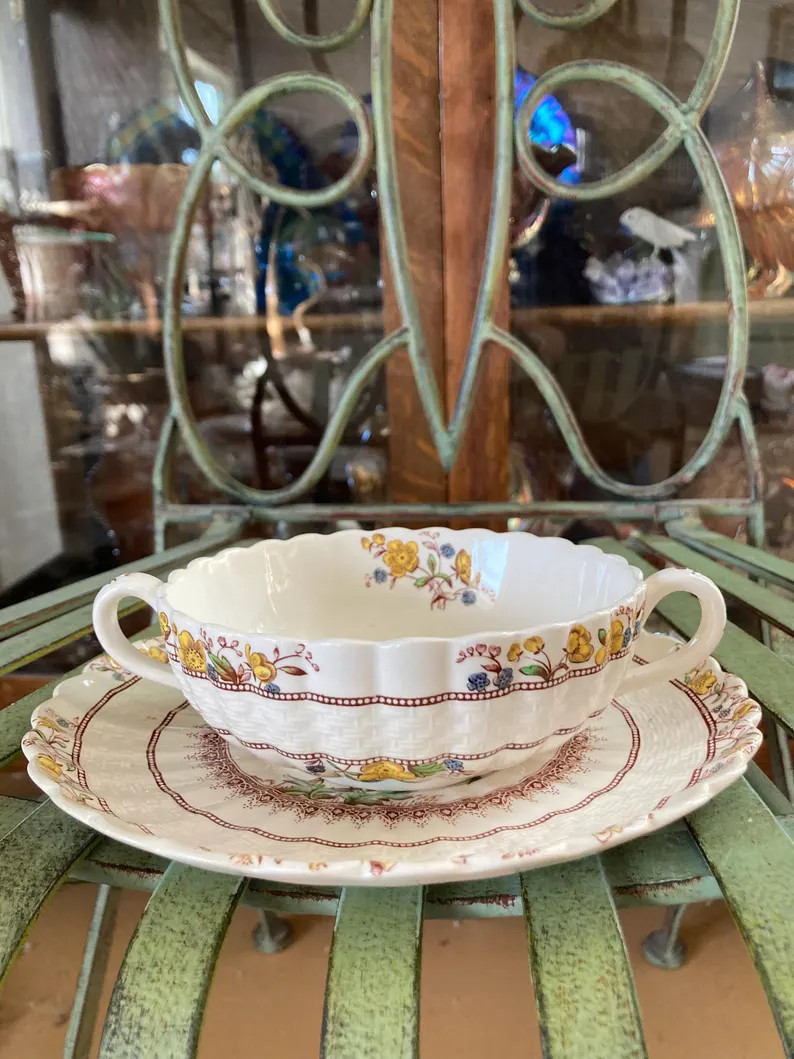 Spode Buttercup Cream Soup Bowls and Under Plates.  Set of 2. 6.5 inches wide. Produced in Englan... | Etsy (US)