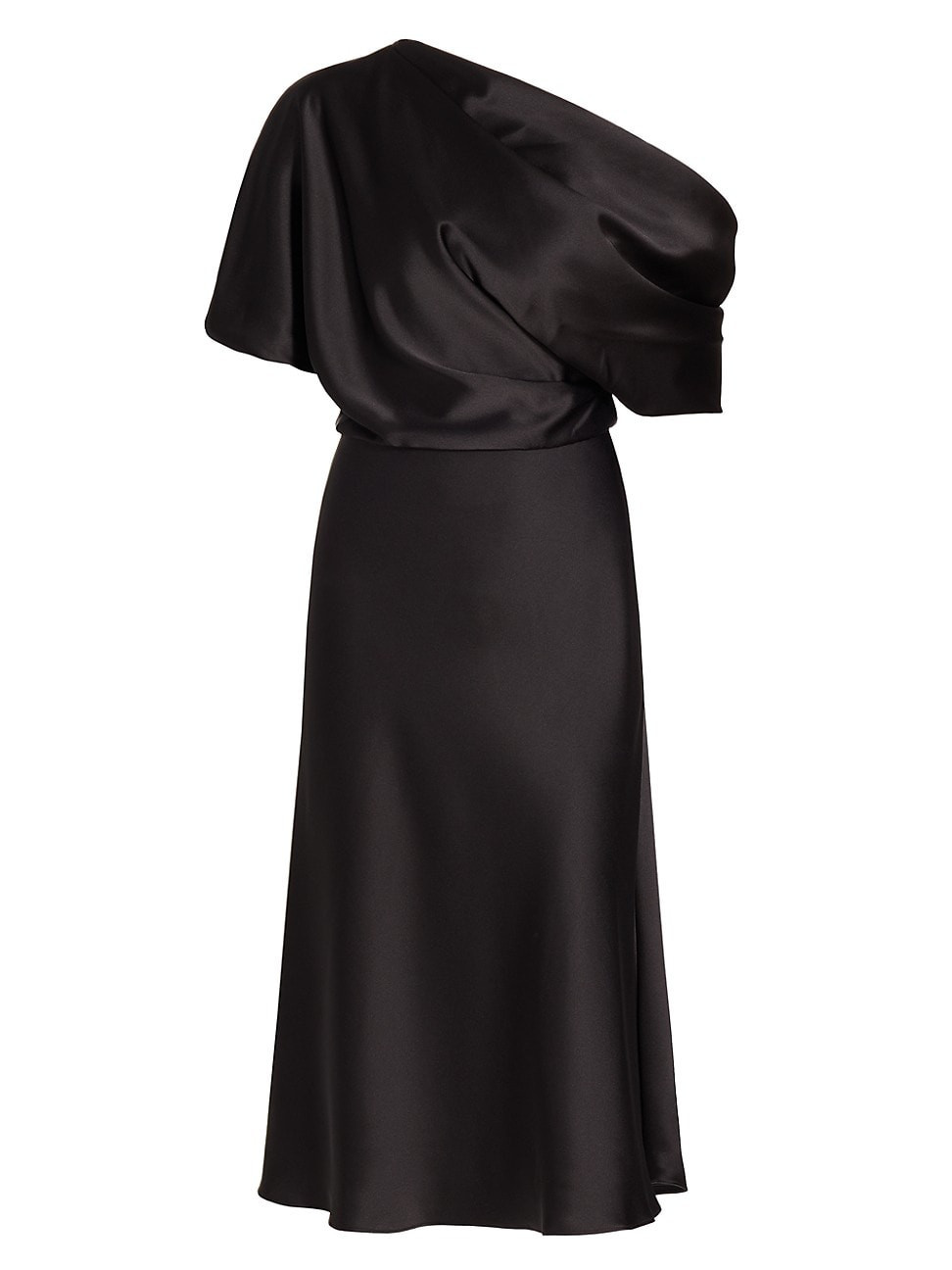 Women's Draped Satin One-Shoulder Midi-Dress - Black - Size 0 | Saks Fifth Avenue