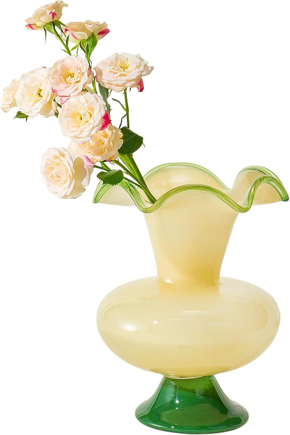 Verdant Bloom Hand-Blown Glass Vase - 11″ Emerald Green Decorative Centerpiece with Fluted Wavy Moon Rim - Noon Art Glass Statement Piece for Modern Home Decor, Living Room, Dining Table Shelf Display | Amazon (US)