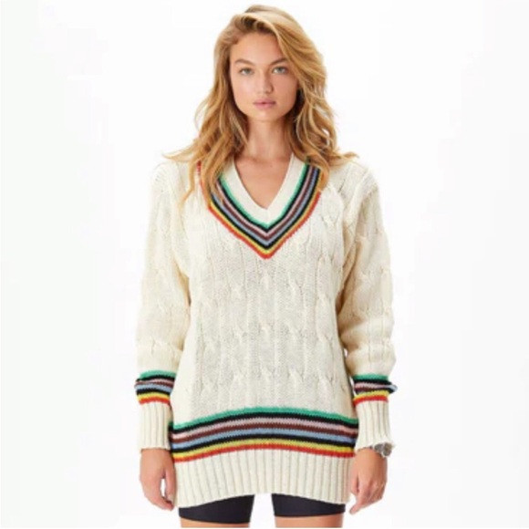 NWT Rowing Blazers Wool V-Neck Cricket Sweater Croquet Stripe Rainbow sz Medium | Poshmark