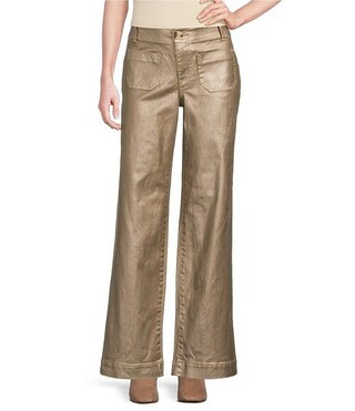 Metallic Mid Rise Patch Pocket Wide Leg Pants | Dillard's
