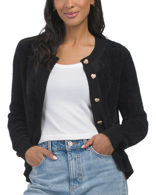 Long Sleeve Eyelash Cardigan With Heart Buttons | TJ Maxx