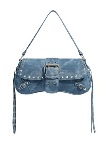 MakeMeChic Women's Shoulder Bags Y2K PU Leather Clutch Small Purse Hobo Bags Wash Blue One-Size | Amazon (US)