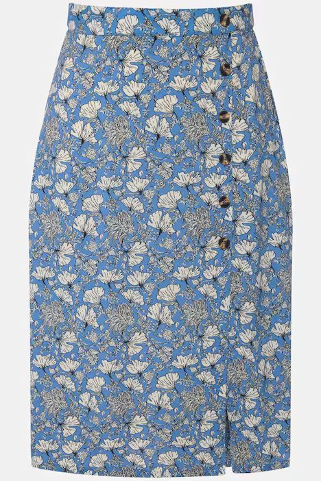 Floral Print Partial Elastic Waist Skirt | Ulla Popken
