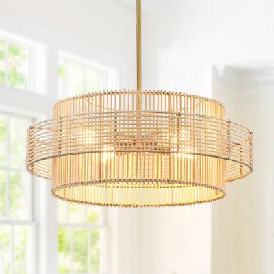 Gimlet 22-in 4-light Brass Modern Bohemian Chandelier With Natural Rattan Shade | Wayfair North America