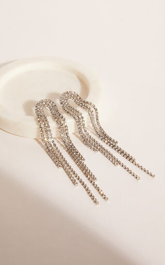 Jerrianne Diamante Waterfall Drop Earrings in Silver | Showpo (ANZ)