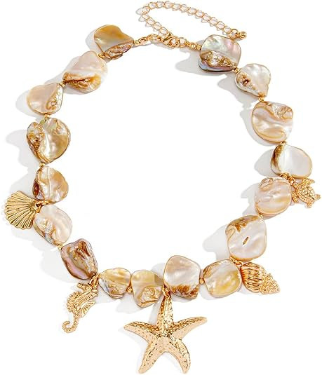 Starfish Shell Necklaces for Women Trendy Summer Boho Seashell Pendant Beach Necklace Gold Charm ... | Amazon (US)