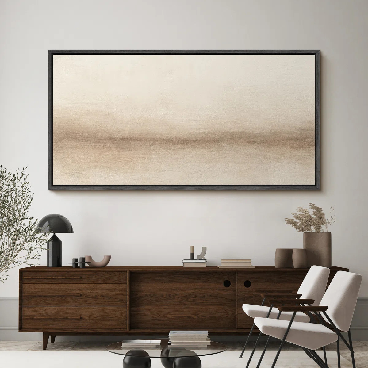 Large Framed Canvas Print Wall Art - Beige Abstract Landscape Print for Modern Neutral Home Decor | Wayfair North America