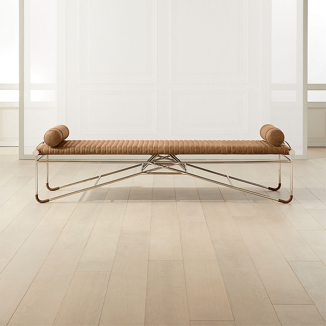 La Strizza 75" Saddle Leather Bench with Bolster Pillows by Goop + Reviews | CB2 | CB2
