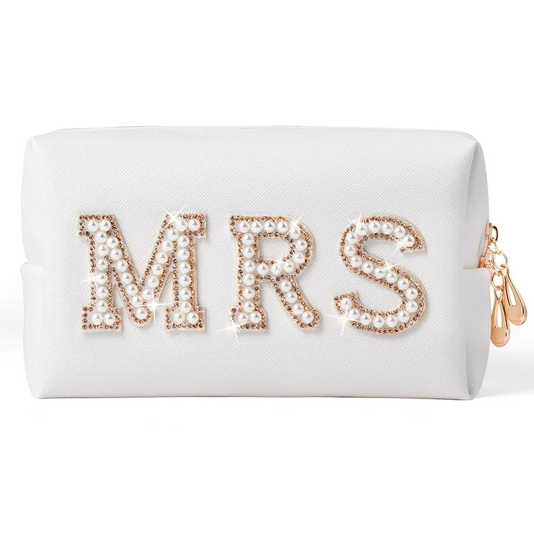 Belanttega Large Bride Gold MRS Patch Varsity Letter Cosmetic Toiletry Pearl Rhinestone Letter Pa... | Walmart (US)
