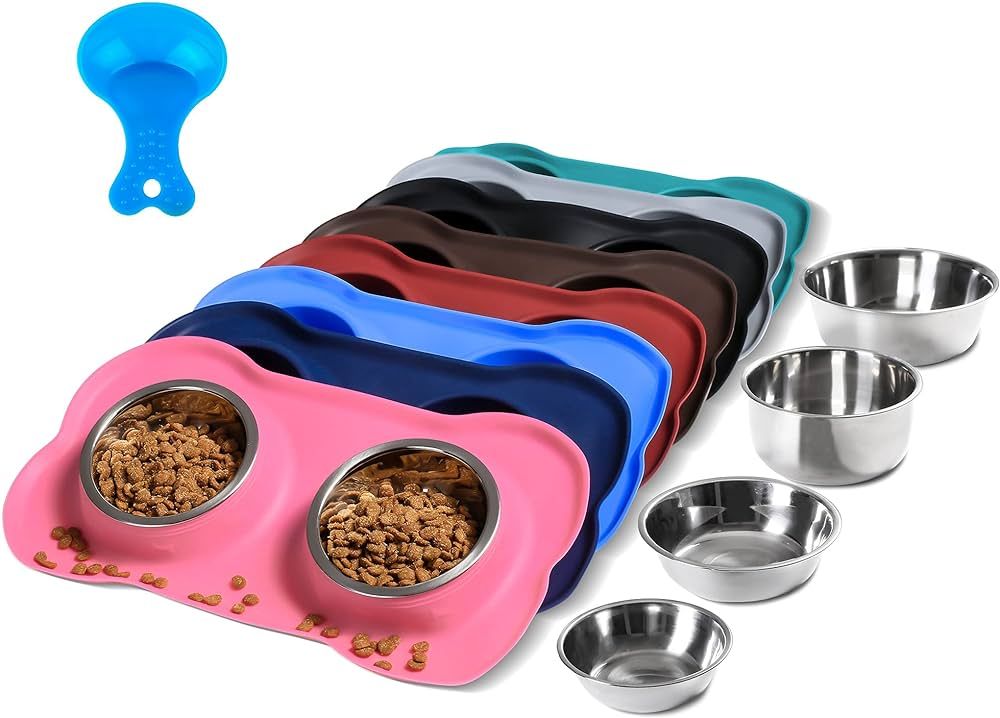 Hubulk Pet Dog Bowls 2 Stainless Steel Dog Bowl with No Spill Non-Skid Silicone Mat + Pet Food Sc... | Amazon (US)