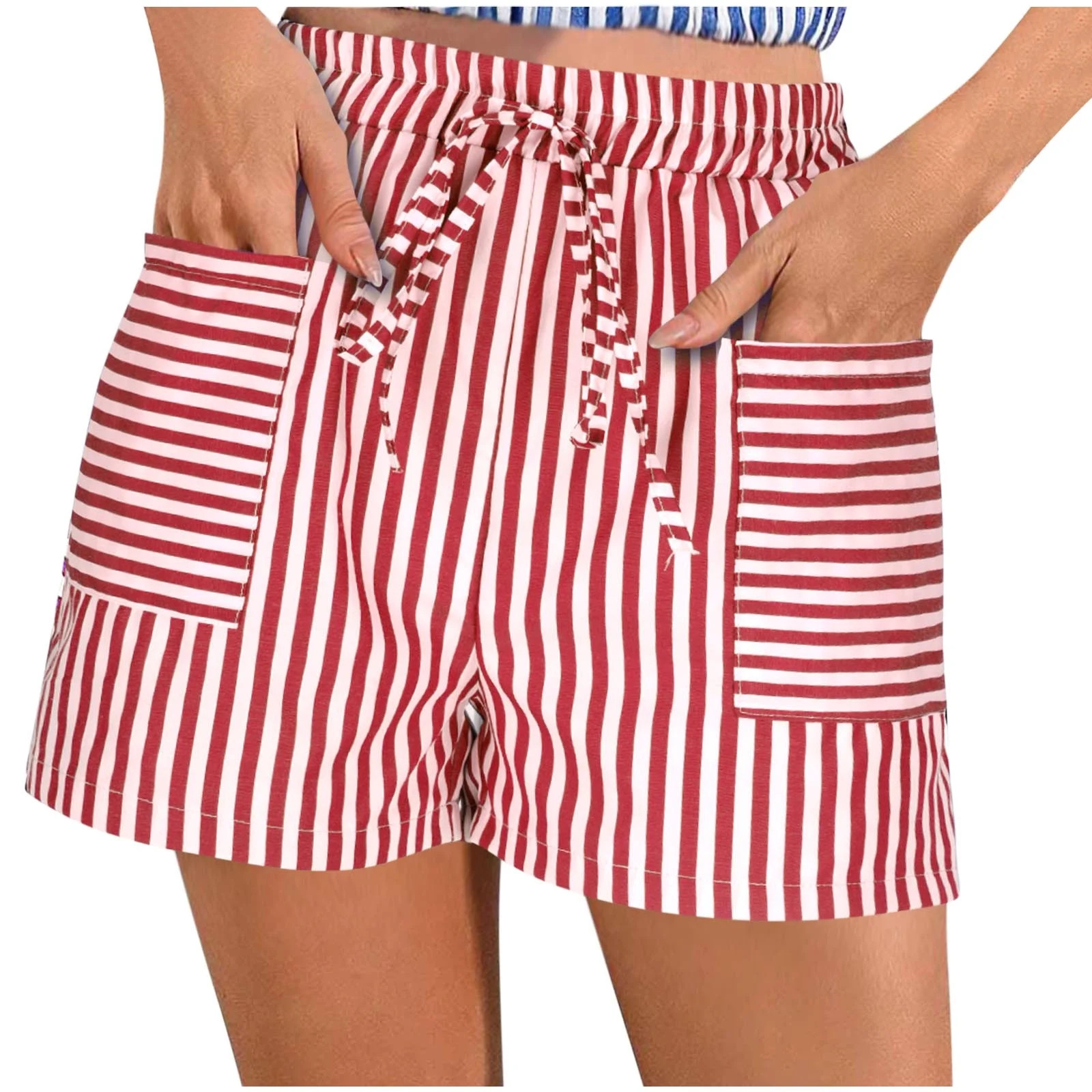 Womens Boxer Shorts High Waist Stripe Elastic Waist Shorts Casual Summer Lounge Beach Vacation Sh... | Walmart (US)