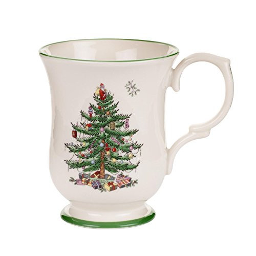 Spode Christmas Tree Footed Mug - 12 Oz Festive Mug for Coffee, Hot Cocoa, Lattes - Romantic Shape with Santa Design, Porcelain Mug - Dishwasher, Microwave, & Freezer Safe, Gift-Boxed | Amazon (US)