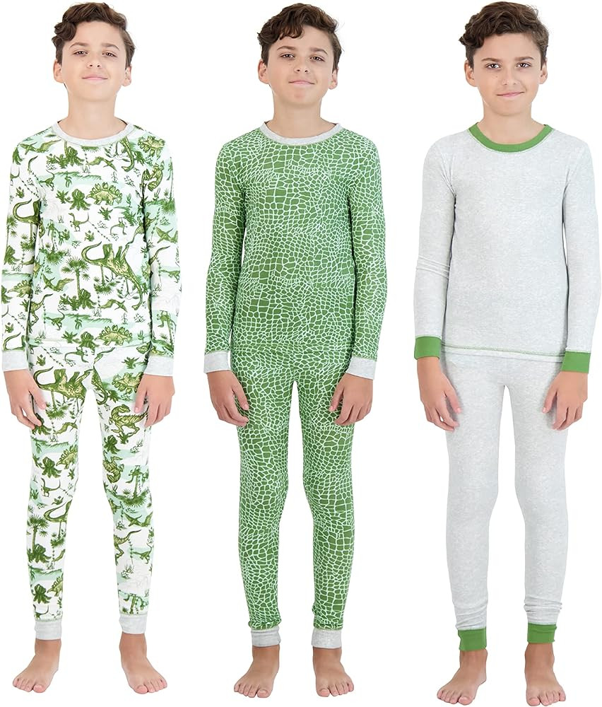 Just Pajamas Boys Pajamas Set 6 Piece Soft Snug Fit Sleepwear Set Long-Sleeve Sleep Shirts and Pa... | Amazon (US)