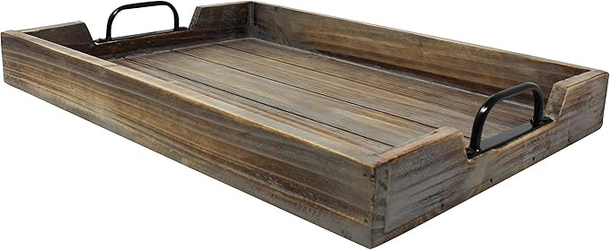 Large 14x20 Decorative Nested Vintage Wood Serving Tray For Coffee Table or Ottoman – Rustic Wo... | Amazon (US)