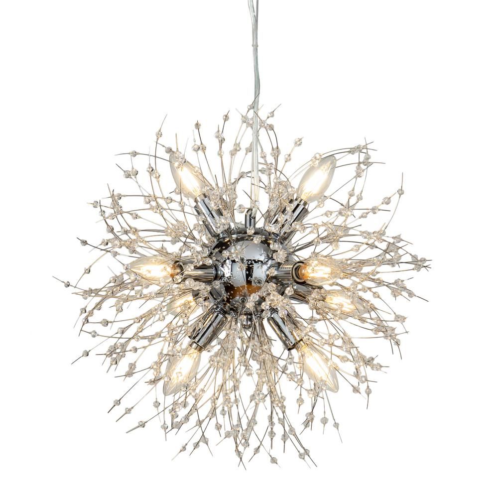 ALOA Decor 8-Lights Chrome Crystal Dandelion Chandelier and Globe Starburst Pendant Light-8009D50... | The Home Depot