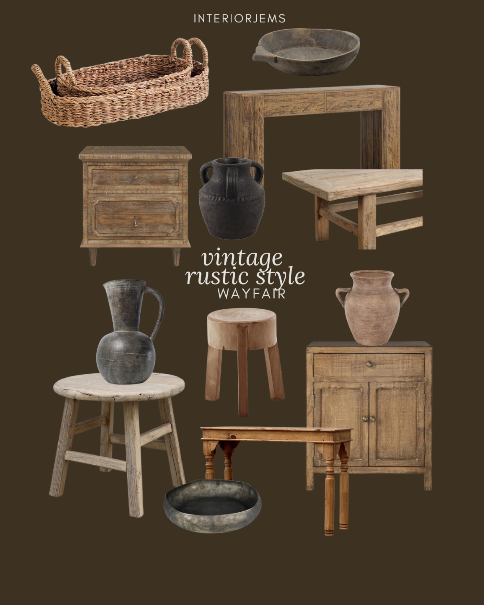 Antique rustic furniture, decor from Wayfair, solid wood furniture, side table, large side table, console table, entryway, furniture, nightstand, stool, vase, set of baskets

#LTKSaleAlert #LTKHome #LTKStyleTip