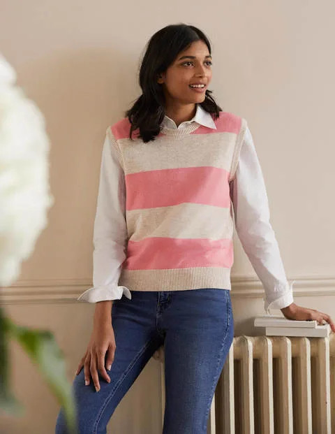 Harriet Sweater Vest Chinchilla/Formica Pink Stripe Boden Boden | Boden (US)