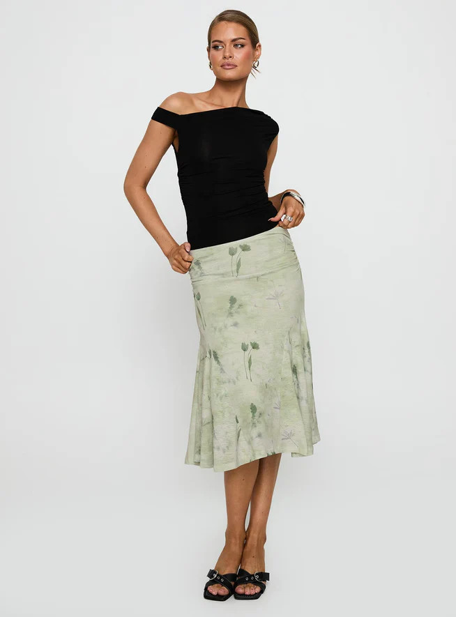 Lewish Low Rise Midi Skirt Green Floral | Princess Polly AU