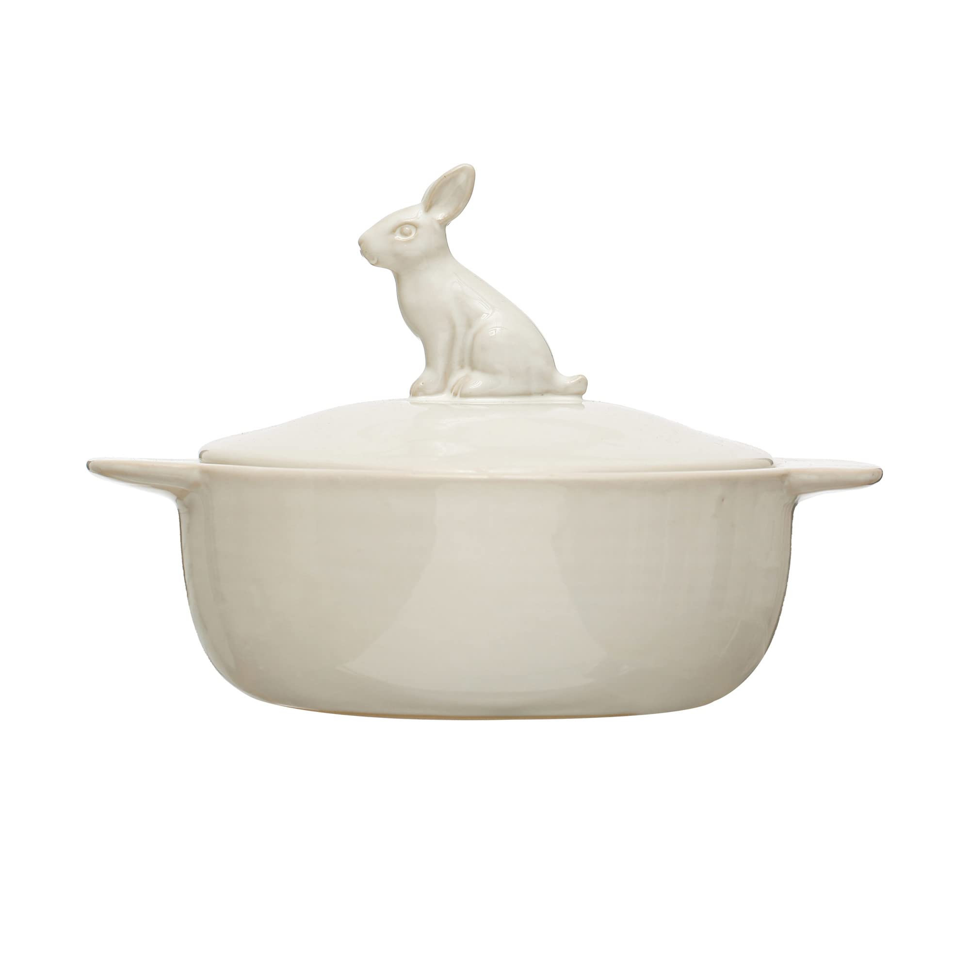 Creative Co-Op Stoneware Bake Pan with Lid and Decorative Rabbit, White | Amazon (US)