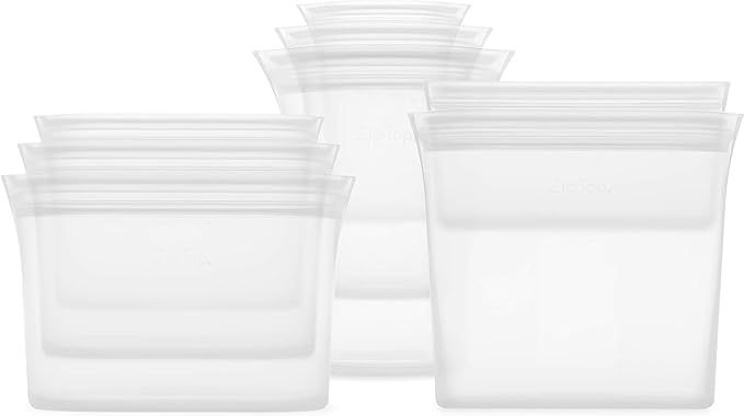 Zip Top Reusable 100% Silicone Food Storage Bags and Containers - Full Set- 3 Cups, 3 Dishes & 2 ... | Amazon (US)