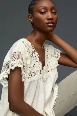 By Anthropologie V-Neck Lace Swing Top | Anthropologie (US)