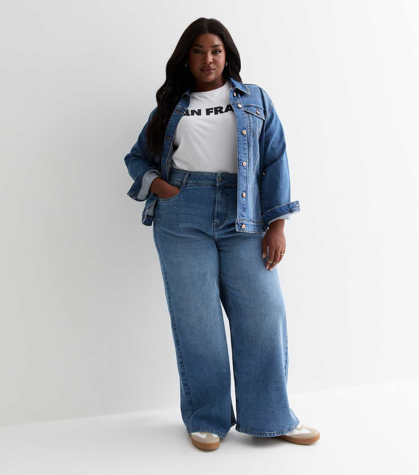 Curves Blue High Waist Adalae Wide Leg Jeans | New Look | New Look (UK)