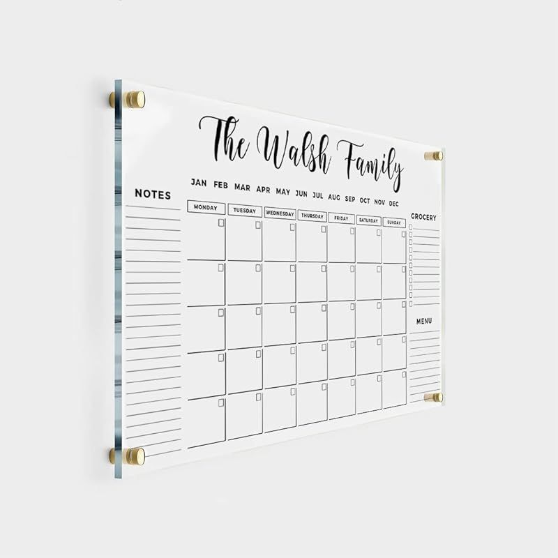FAMILY NAME CALENDAR Personalized Acrylic Wall Calendar - Personalized Dry Erase Board, Horizonta... | Amazon (US)