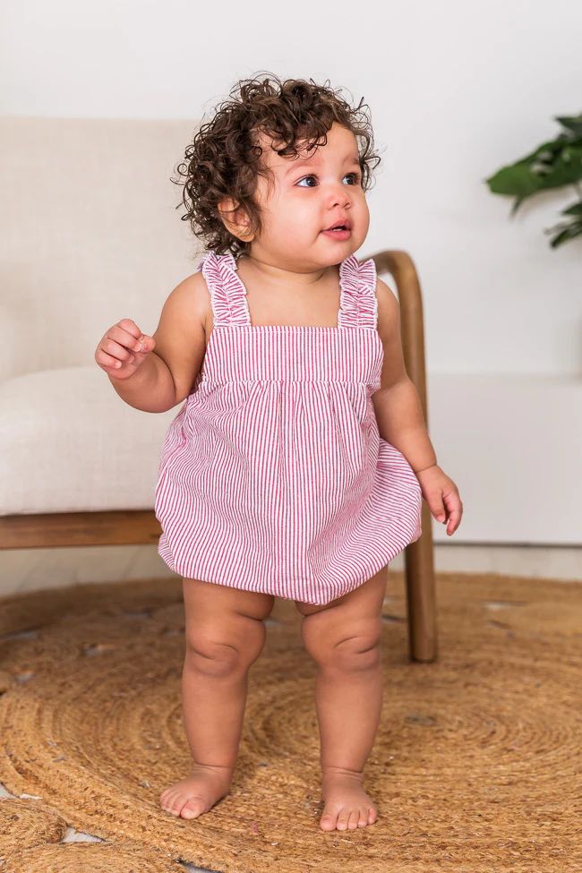 Sway To The Music Baby Girls Red Stripe Romper | Pink Lily