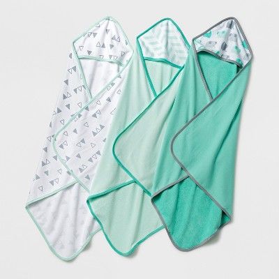 Baby Lightweight 3pk Hooded Towel Set - Cloud Island™  Mint | Target