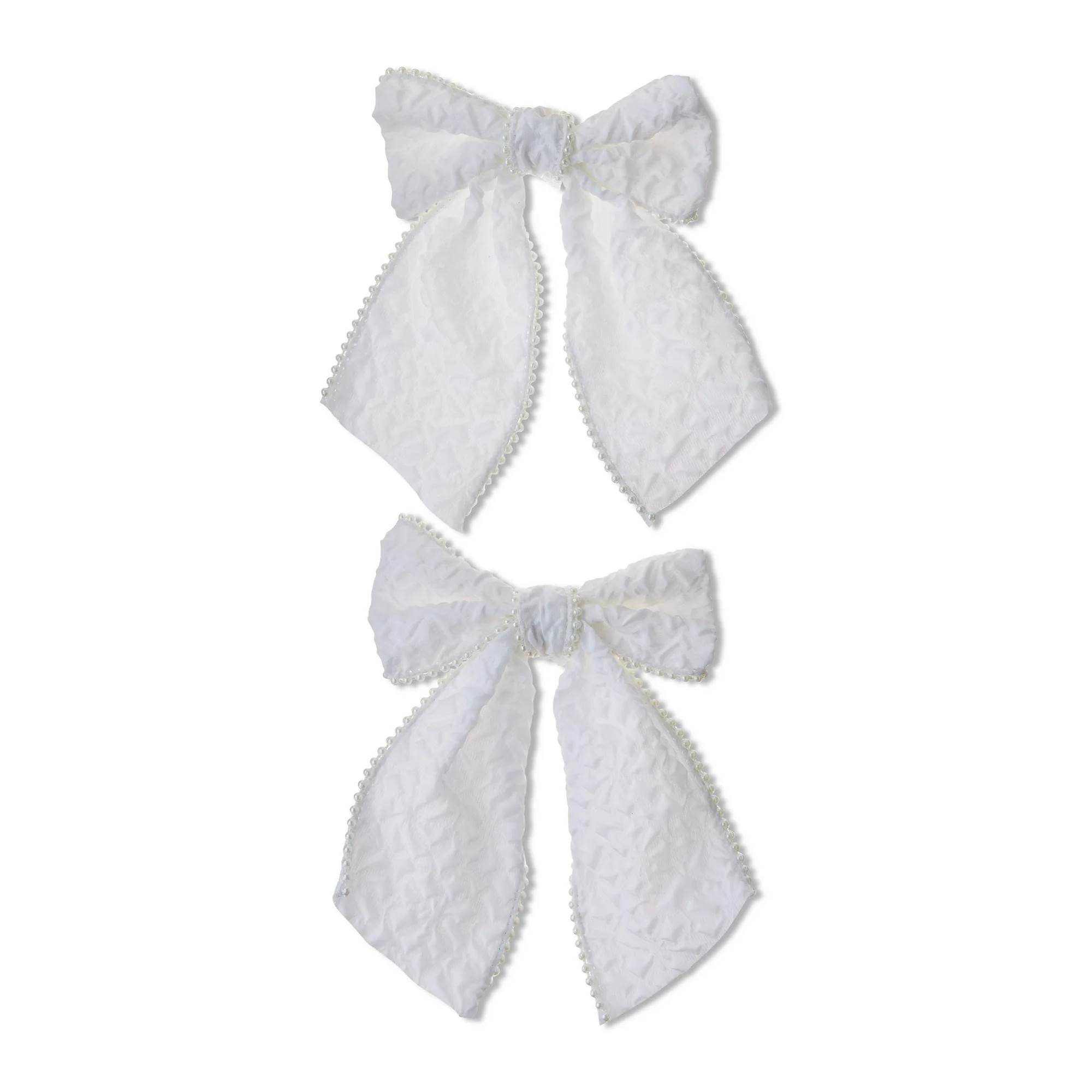 White Beaded Decorative Christmas Bows, 4" x 6", 2 Count, by My Texas House | Walmart (US)