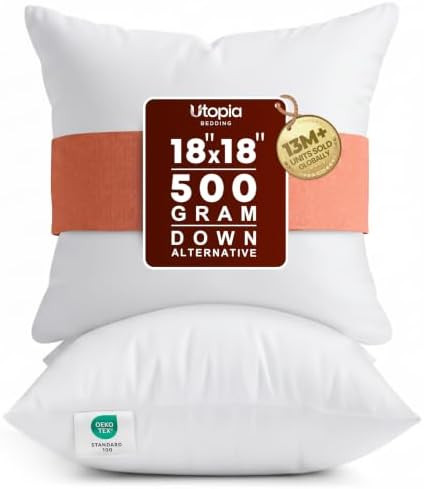 Utopia Bedding 18x18 Pillow Inserts, White Throw Pillows for Couch, 2 Pack | 100% Virgin Filling,... | Amazon (US)