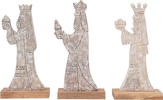 Creative Co-Op 18" Hand-Carved Mango Wood Wise Men with Whitewashed Finish (Set of 3 Pieces) Figu... | Amazon (US)