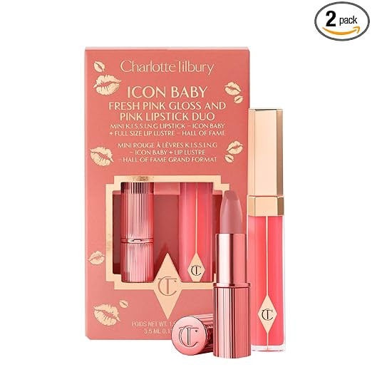 Charlotte Tilbury Icon Baby Lip Duo Kit - Mini K.I.S.S.I.N.G Satin Shimmer Lipstick & Full Size H... | Amazon (US)