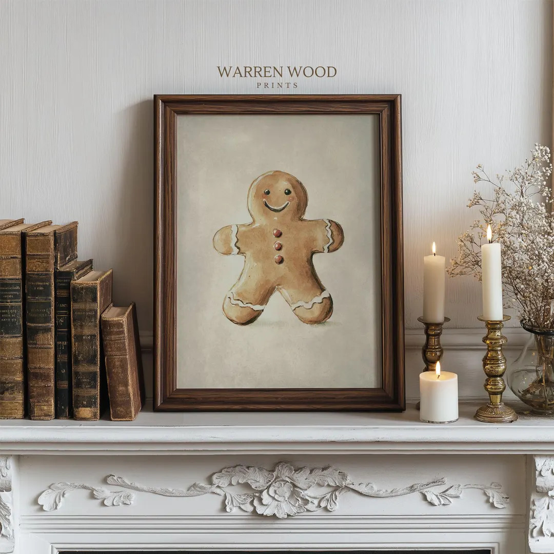 Vintage Gingerbread Man Print, Whimsical Christmas Wall Art, Rustic Antique Holiday Bakery Decor,... | Etsy (US)