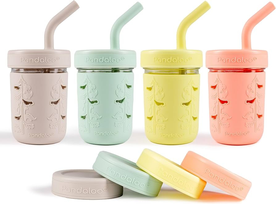 Pandaloo® Mason Jar Toddler Cup - 8 oz Spill-Proof Glass Tumbler with Silicone Straw and Lid, No... | Amazon (US)