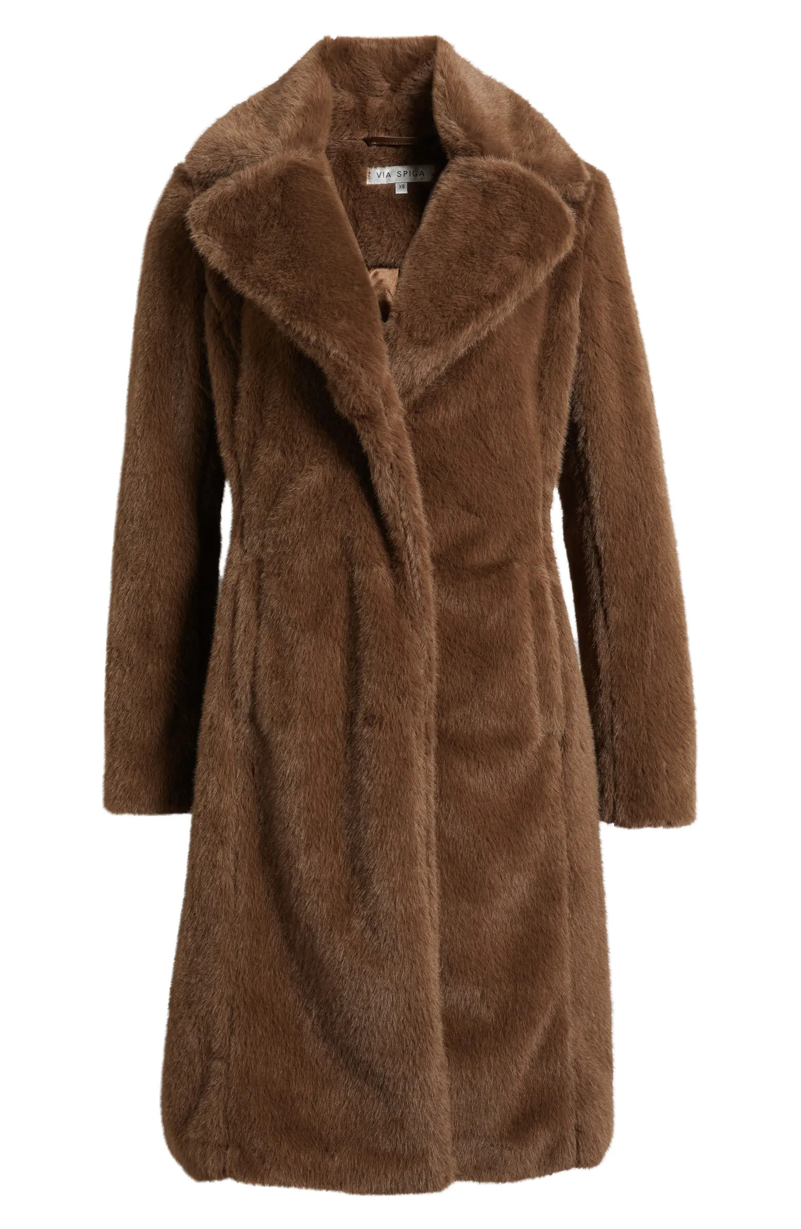 Via Spiga Reefer Faux Fur Longline Coat | Nordstrom | Nordstrom