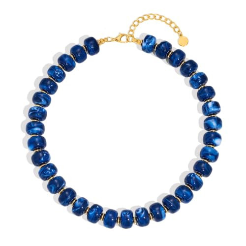 ACAUTO Resin Beaded Necklaces for Women, Statement Boho Royal Blue Acrylic Bead Necklace, Trendy Handmade Summer Beach Jewelry Birthday Gifts for Mom Daughter | Amazon (US)