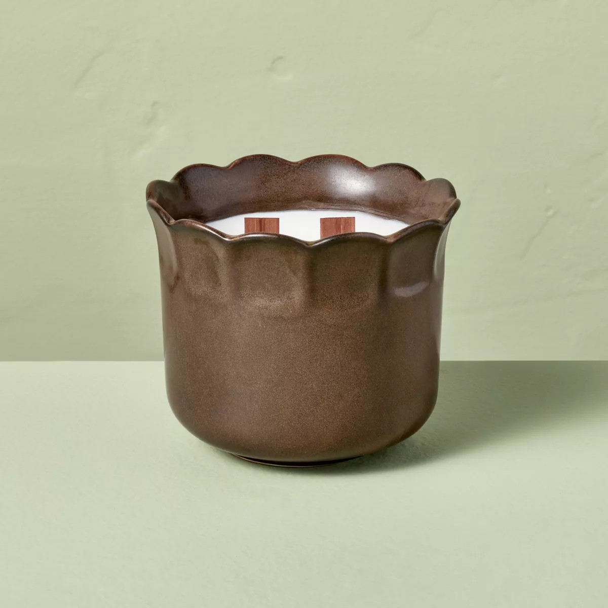 2 Wood Wick Ceramic Scalloped Rim Harvest Chestnut Jar Candle 11oz - Hearth & Hand™ with Magnol... | Target