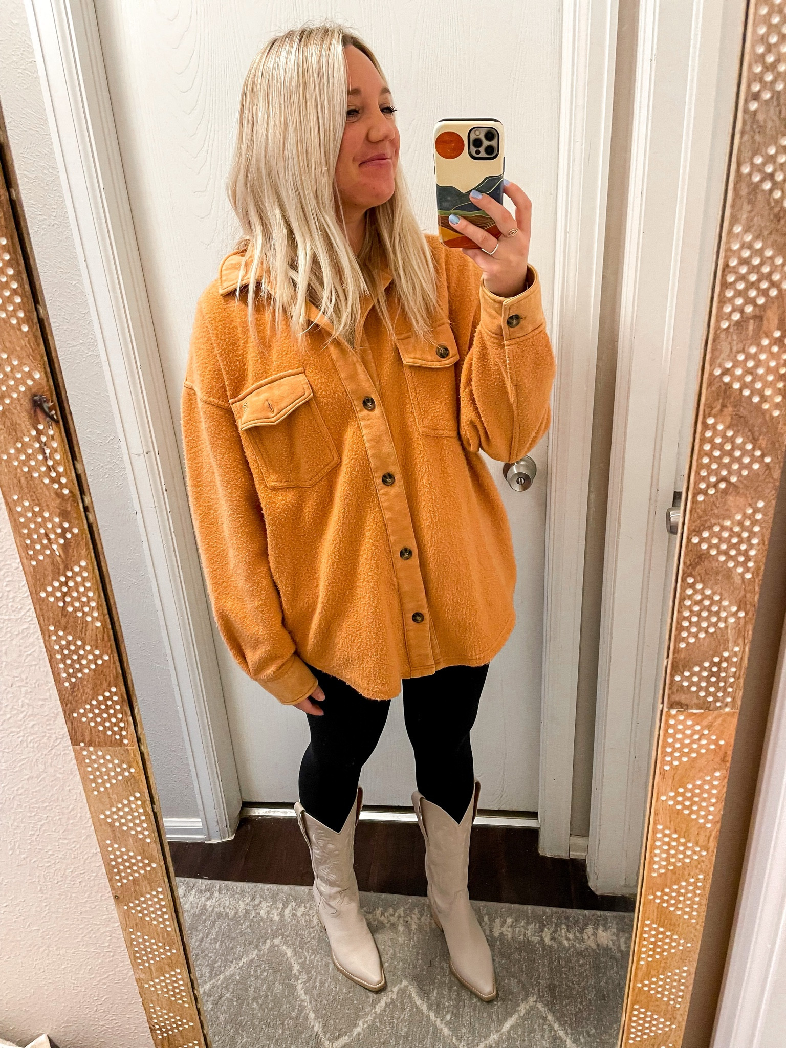 Xs jacket (sized down)
Size 4 leggings (ttss) 
Size 6 boots (tts) 