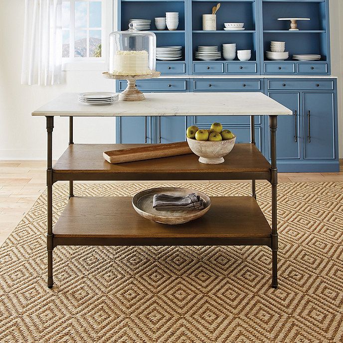 Parisian Open Shelf Kitchen Island Wood & Iron Base with Marble Top | Ballard Designs, Inc.