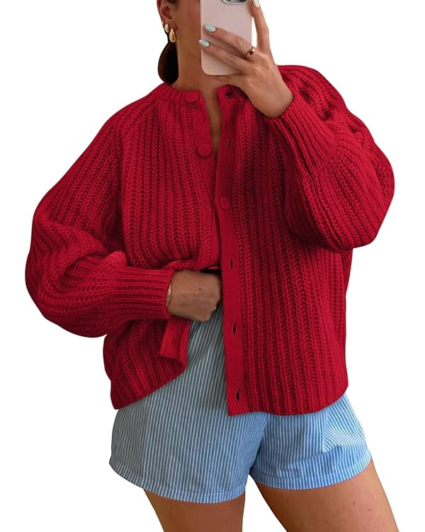 LILLUSORY Womens Classic Cardigans Trendy Soft Chunky Knit Cardigan Sweater 2024 | Amazon (US)