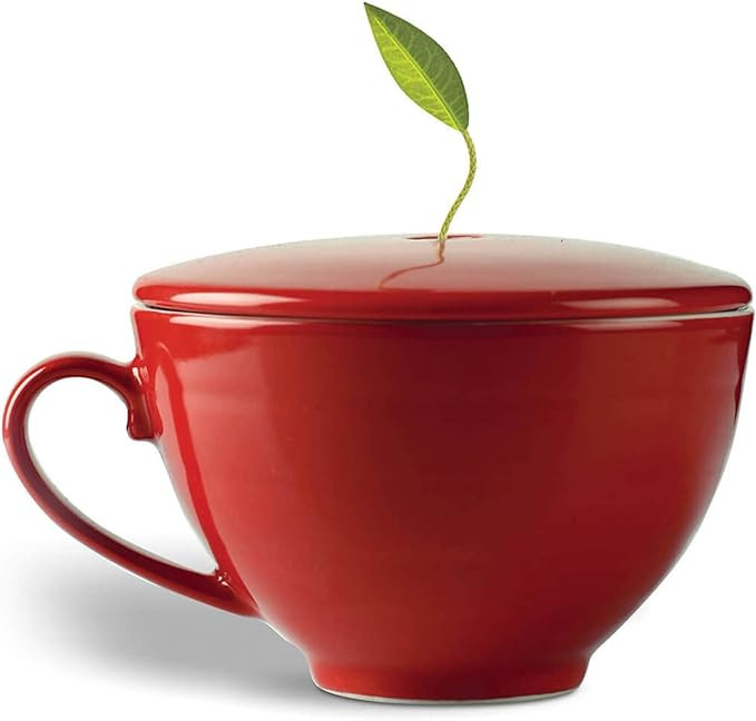 Tea Forte Cafe Cup Ruby Red Porcelain Tea Cup and Lid, Steeps 8 oz., Microwave and Dishwasher Saf... | Amazon (US)