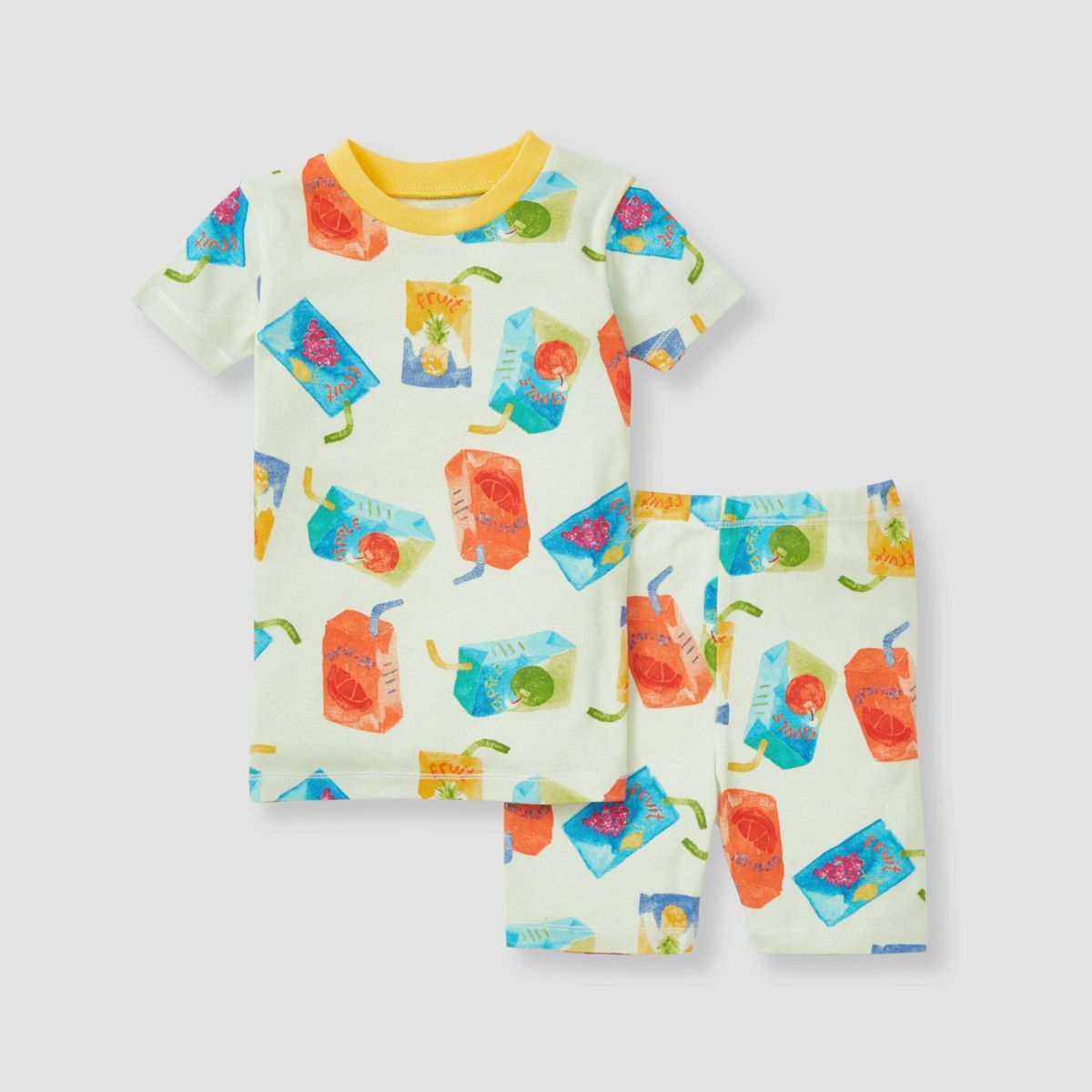 Burt's Bees Baby® Toddler Boys' 2pc Juice Box Cotton Snug Fit Pajama Set - Yellow/Green | Target