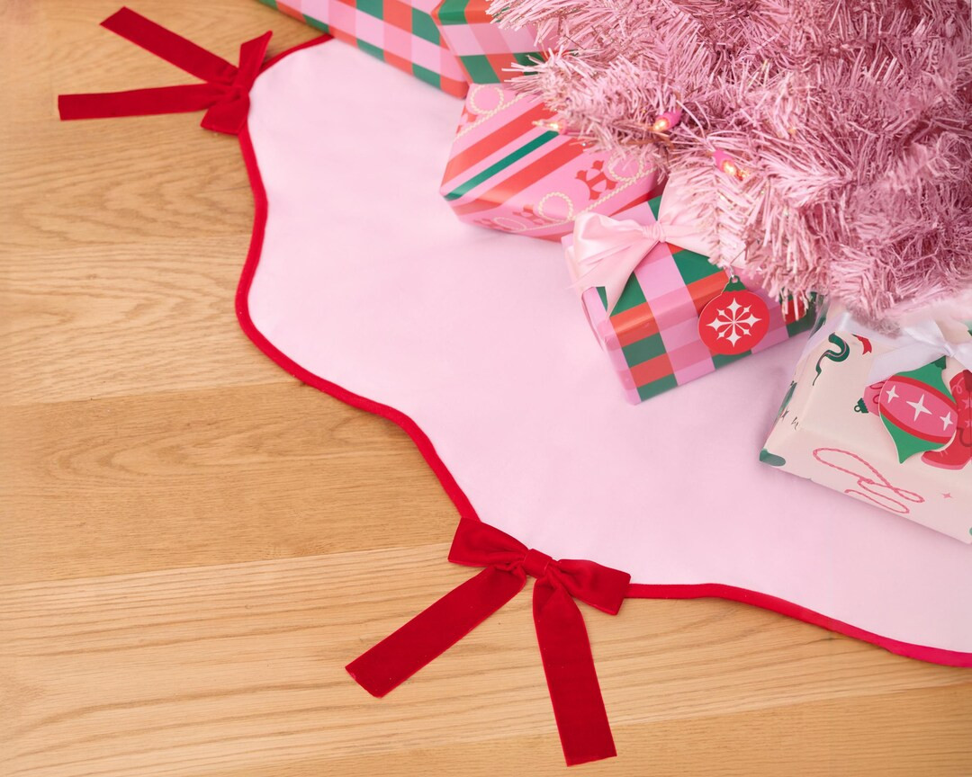 Xo, Fetti Pink Christmas Tree Skirt 36 Holiday Bow Decorations, Merry Xmas Party Accessory, Tree ... | Etsy (US)