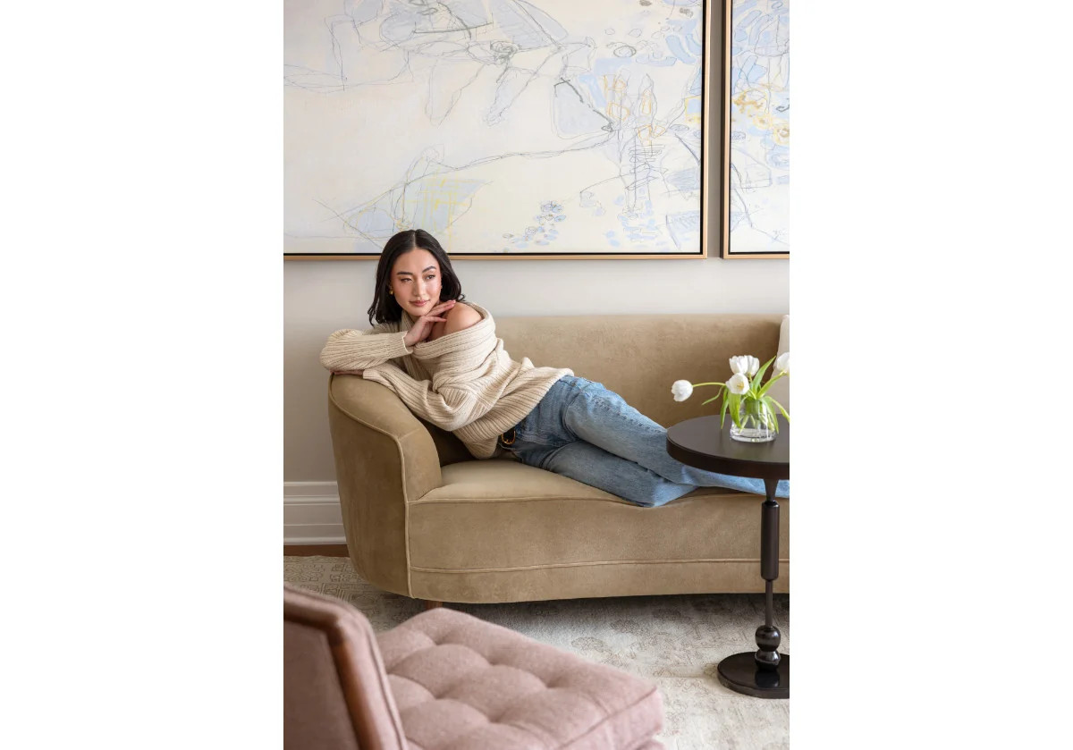 COLETTE CURVED SOFA | Camel Velvet | Alice Lane Home Collection